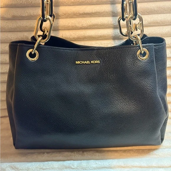 SOLD - SOLD   Michael Kors Black Shoulder Bag with Gold Accents - Picture 2 of 9